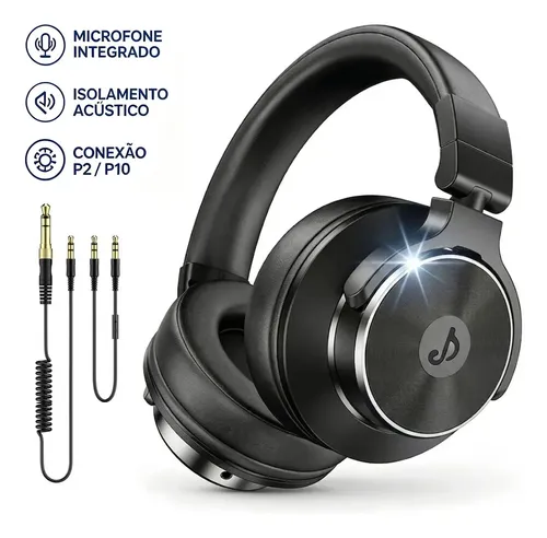Fone De Ouvido OLAFVI Profissional DJ Estúdio Com Fio Over-Ear P2...