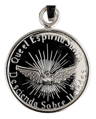 Dije Medalla Espíritu Santo Mediana Plata Pura Ley 999 Color 52053
