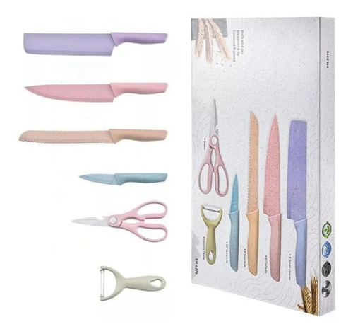 Cuchillos Set De 6pz Color Pastel Tijeras Cocina Regalo Mamá