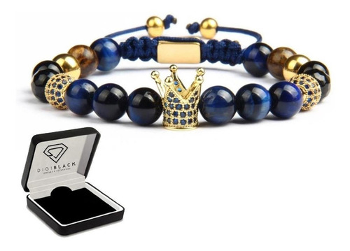 Pulseras Para Hombre Mujer Corona Ojo Tigre, Ónix, Broncita Diámetro 1 "