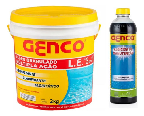 Kit Algicida Manuntenção 1 Lt + Cl Multi 3 Em 1 10kg Genco