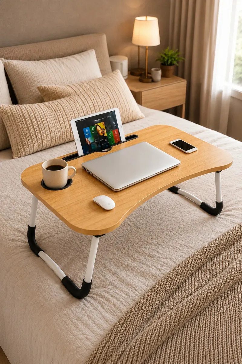Mesa Para Notebook Dobrável Portátil MDF 60x40cm Home Office Para Cama Sofá Estudo Suporte Refeição Madeira Compacta