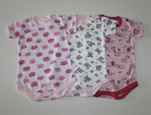 Pack X 3 Body Bebe Manga Corta Puro Algodón Estampados