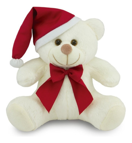 Urso Pelúcia Papai Noel Natal 25cm Anti-alérgico Cor Baunilha