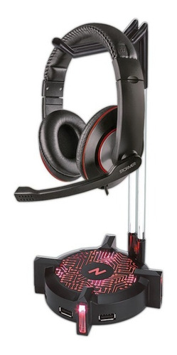 Imagen 5 de 5 de Soporte Para Auriculares Gamer Con Luz Hub Usbx4 Noga Hb1