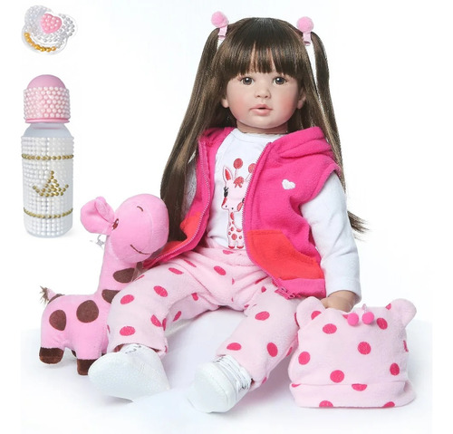 Bebé Reborn Muñeca Silicona Suave 60cm Pelo Largo Jirafa