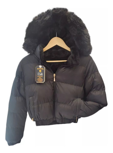 Campera Abrigo Dama Puffer Reversible Con Peluche Y Capucha 