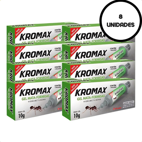 Kit 8 Inseticida Veneno Mata Formiga Kromax Seringa Gel Elimina Ninho e Colônia Controle de Pragas