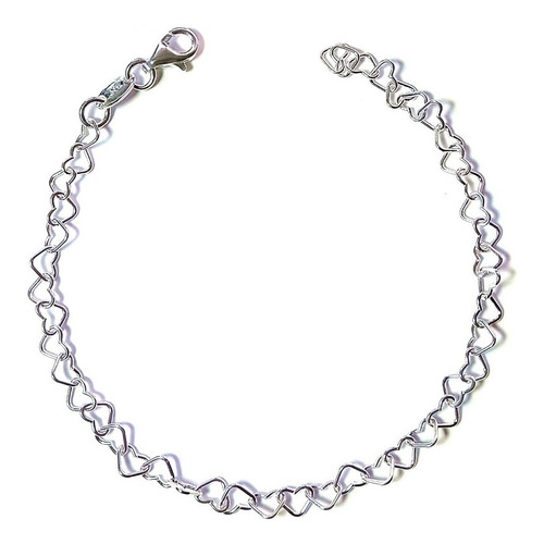 Pulsera Corazones Plata Fina 925