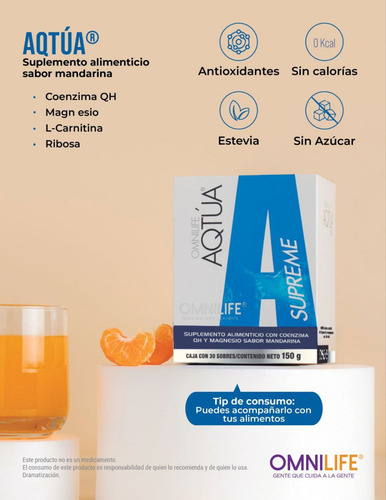 Caja con 30 sobres Aqtua Supreme Detox Avanzado Sabor Mandarina 150 g