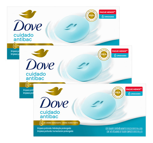 Kit 3 Packs Sabonete Dove Cuida E Protege 6 Unidades