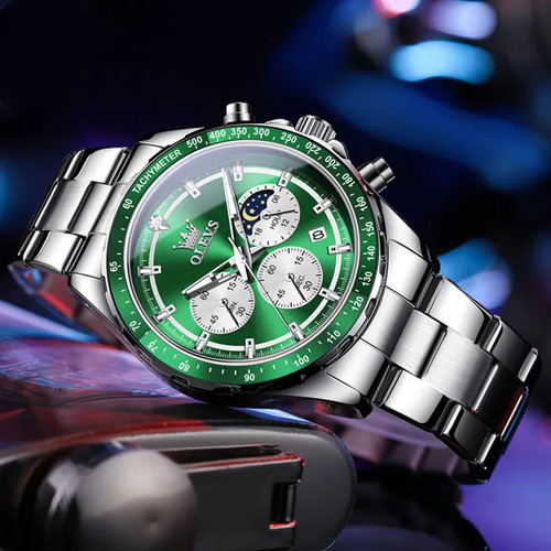 Reloj De Acero Inoxidable 2945 Chronograph Luminous Para Hom