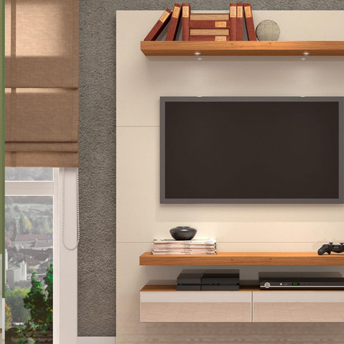 Painel Bancada Suspensa Tv 55 Tb106e Led 2 Gav Off/freijó Cor Creme