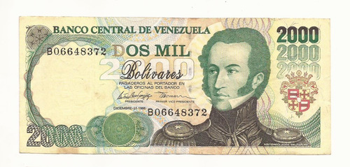 Excelente Billete De 2000 Bolívares Bs. Diciembre 1995. B8