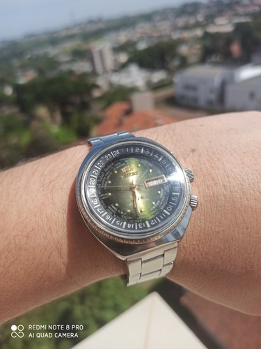 Vintage Orient 3 Chaves Horário Mundial Worlddiver Verde Rev