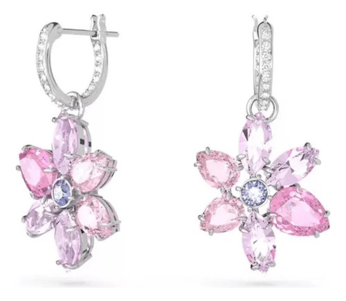 Pendientes De Rodio Con Rosas Y Flores De Swarovski En