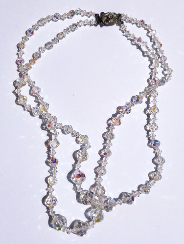 Antiguo Collar Cristal De Roca Tornasolado Corto 2 Vueltas (Usado)