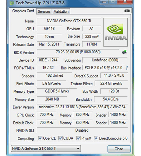 Jj Tarjeta Gráfica Gtx550ti, 2 Gb, Ddr5, 128 Bits, Pcie 2.0