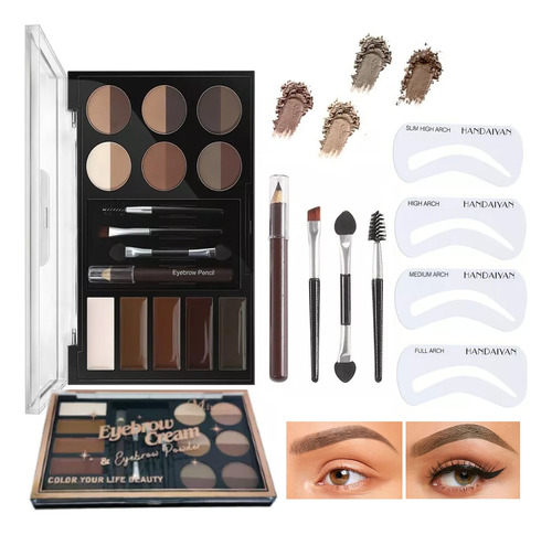 Kit Pomada Cejas Lápiz Sombra En Polvo Con Cepillo Y Sello