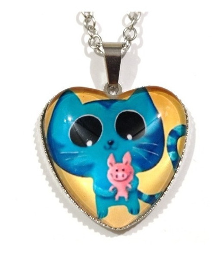 Collar De Corazón Con Diseño De Gatitos, Colgante De Cristal