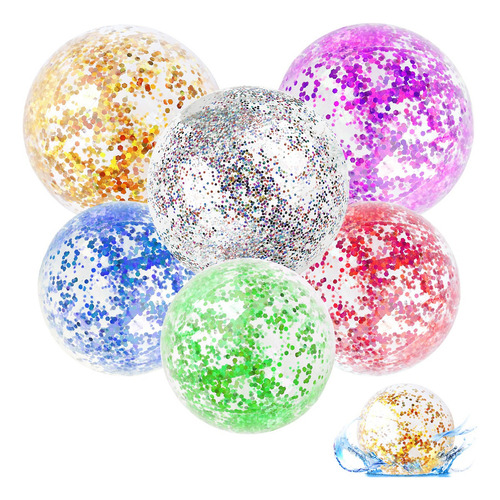 6 Pcs Pelota De Playa Inflable De Brillo Y Confeti 40 Y 60cm