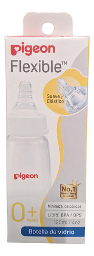 Mamadera Pigeon Vidrio 120ml Color Transparente De 120ml Con Tetina Número 1 De Flujo Lento
