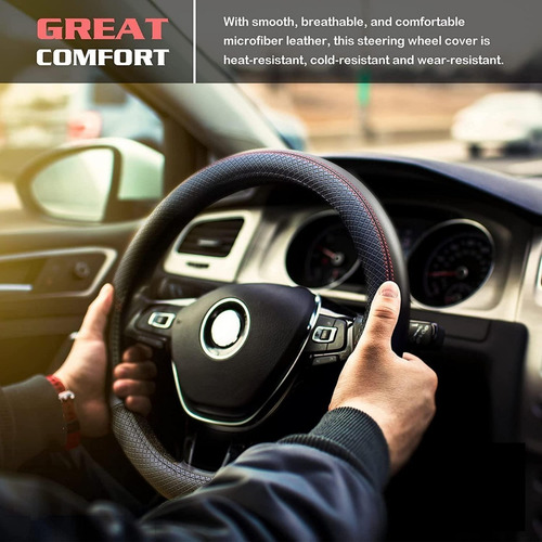 Imagen 7 de 10 de Funda Para Volante De Cuero Antideslizante Sin Olor Negro