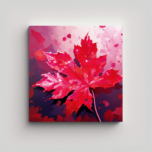 50x50cm Cuadro Impreso Hojas De Arce En Colores Rojos Flores