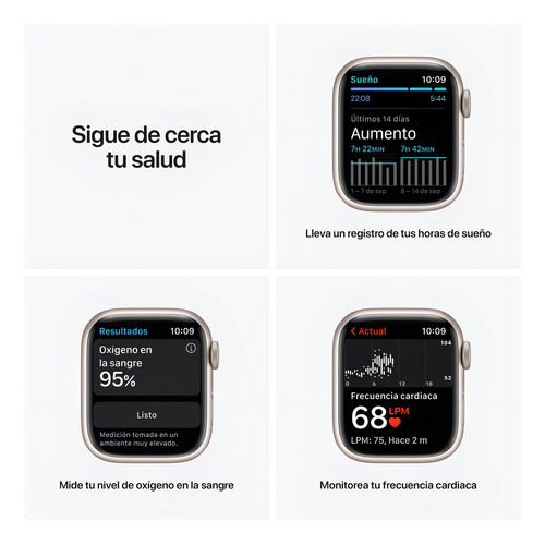 Apple Watch (GPS+Cellular) Series 7 display de 1.614" con correa de fluoroelastómero - color blanco estelar - Excelente (Reacondicionado)