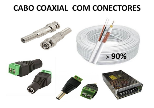 Cabo Coaxial Cftv 100m C/90%, Fontes10a, 40 Conectores P1c40