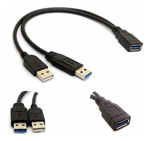 Cable De Extension Usb Hembra A Doble Usb Macho | Negro