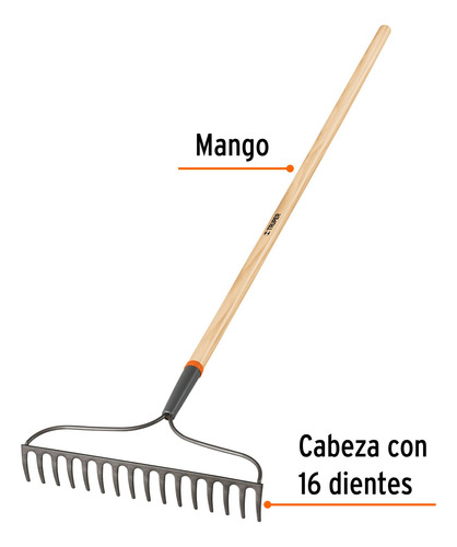 Rastrillo Jardinero Classic 16 Dientes Mango 54 Truper 17882