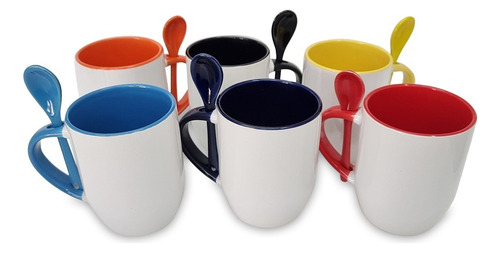 Taza Ceramica Sublimable Con Cuchara Color Importada