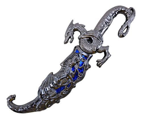 Adaga Dragão Bainha Azul Medieval De Aço Souvenir