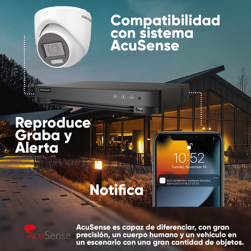 Hikvision Kit De 4 Cámaras De Seguridad Metálicas Turret Con Micrófono Integrado 3k 5mp Dual Light Protección Ip67 Para Uso Exterior + Dvr 8 Mp 4 Canales Turbohd + 4 Canales Ip Ids2ce76k0t-plus-sc