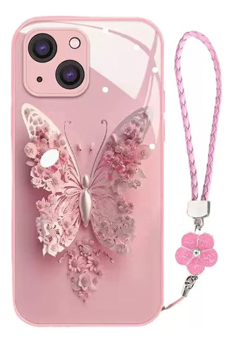 Funda De Teléfono Con Mariposa Rosa Y Cordón