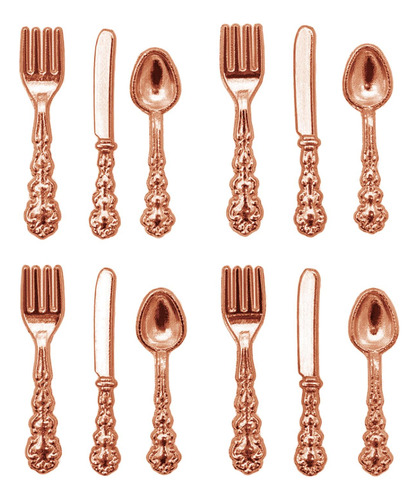 12 Piezas Casa De Muñecas Mini Vajilla Modelo Cobre