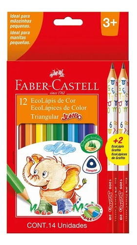 Set 12 Lapices De Colores Jumbo + 2 Lapices - Faber Castell