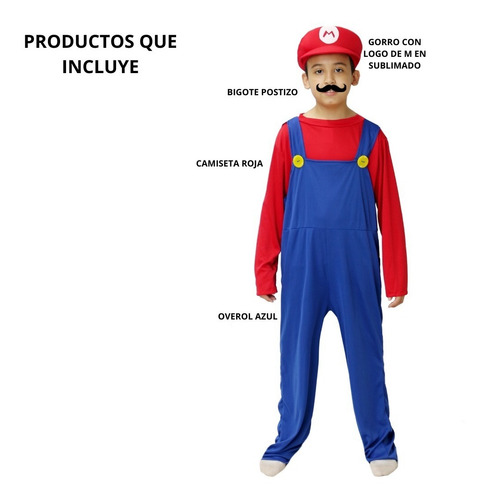 Imagen 3 de 8 de Disfraz De Mario Bros Niño