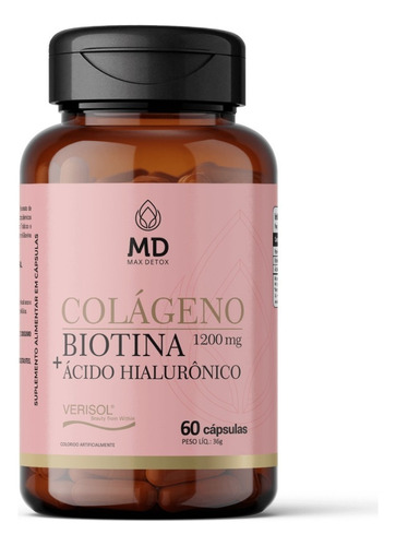 Colágeno Biotina + Ácido Hialurônico  60caps - Max Detox Sem Sabor