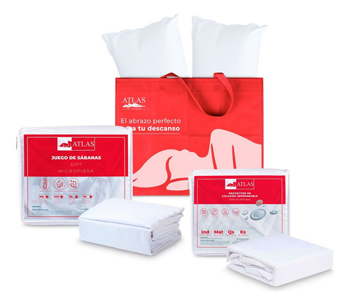 Set De Sabanas Individual, Protector Y Almohadas Atlas Basic