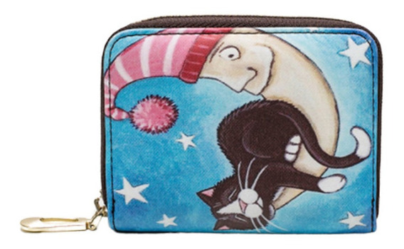 Monedero Creativo Con Patrón De Gato De Luna Mini Tarjetas, Monedero Creativo Con Patrón De Gato De Luna Mini Tarjetas,
