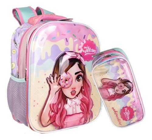 Mochila Y Lapicera Mis Pastelitos 3d Rosa Niña
