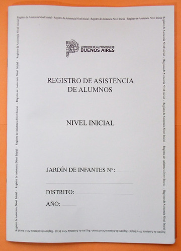 Registro De Asistencia De Alumnos Nivel Inicial X 20 Unid.