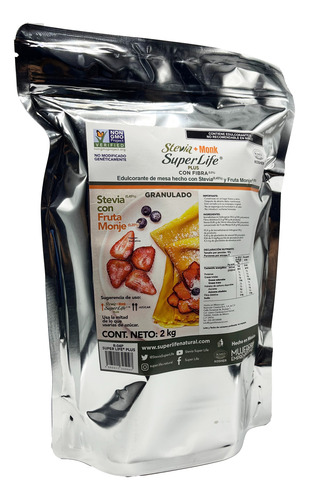 Stevia Super Life Plus 2 Kg Con Fibra Y Fruta Monje