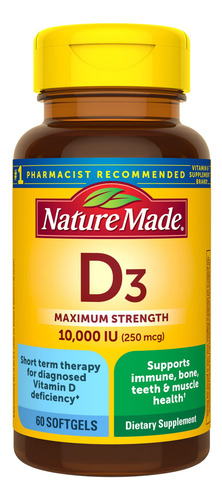 Suplemento Natural De Vitamina D3 10000 Ui (60 Cápsulas Gela
