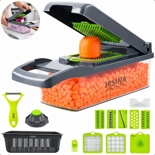 Mandolin Cortador Julienne 16 Peças Multifuncional Ralador Picador Fatiador De Legumes Seguro Irsina Verde