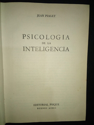 Libro Psicología De La Inteligencia Jean Piaget Tapa Dura