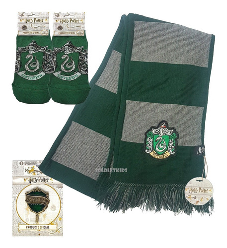 Medias + Bufanda Pin Harry Potter Licencia Oficial Slytherin