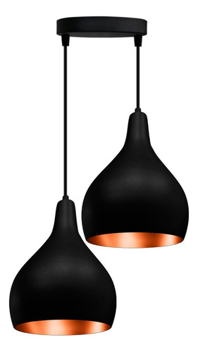 Pendente Lustre Drop Duplo Preto Com Cobre